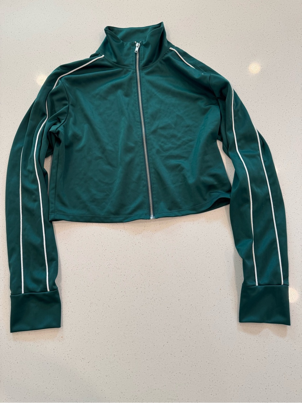 H&M Divided dark green cropped track jacket high collar, white side stripes